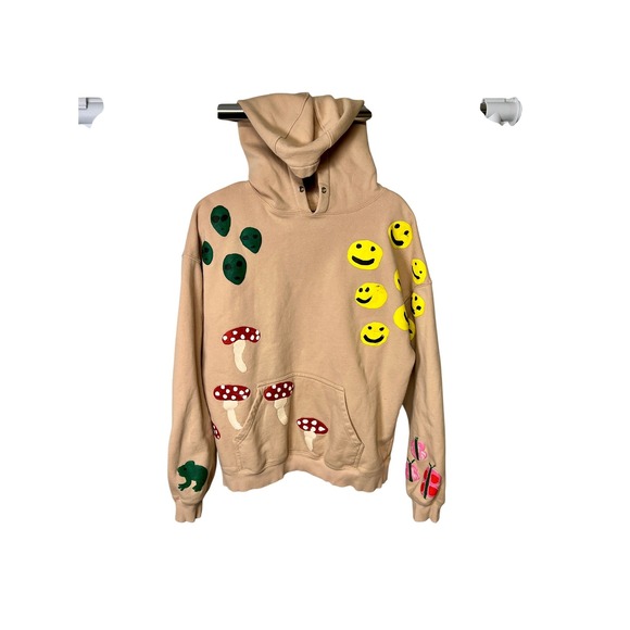 Coney Island Picnic Tan Hoodie Graphic Doodle Size M - Picture 2 of 7